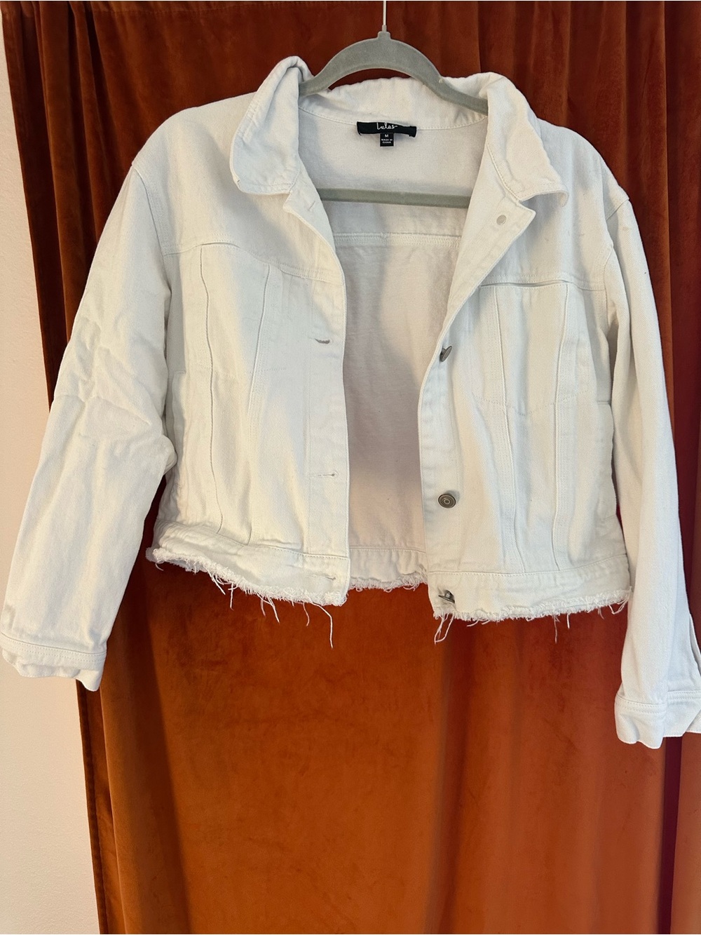 Lulu's White Frayed Hem Denim Jacket